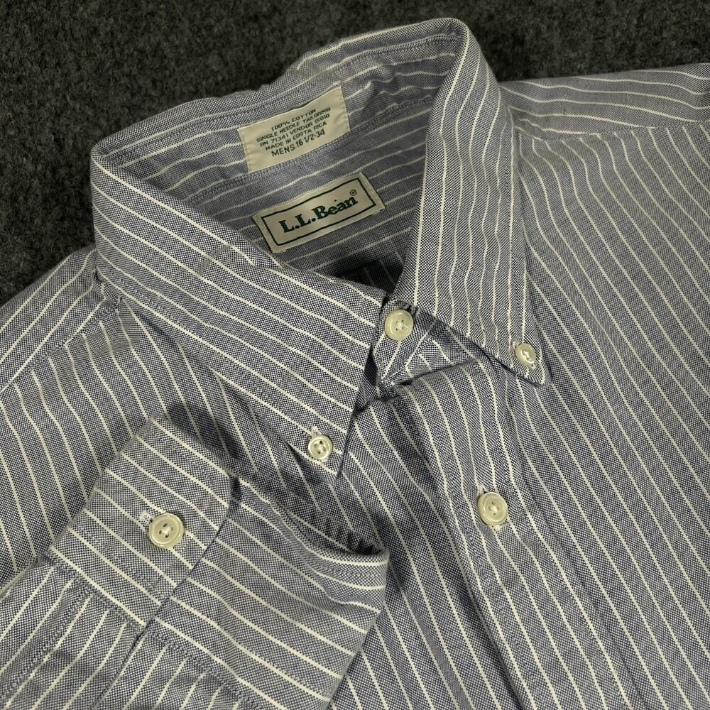 Vintage LL Bean Oxford OCBD Shirt Men 16.5x34 Long Sleeve Cotton Blue Striped